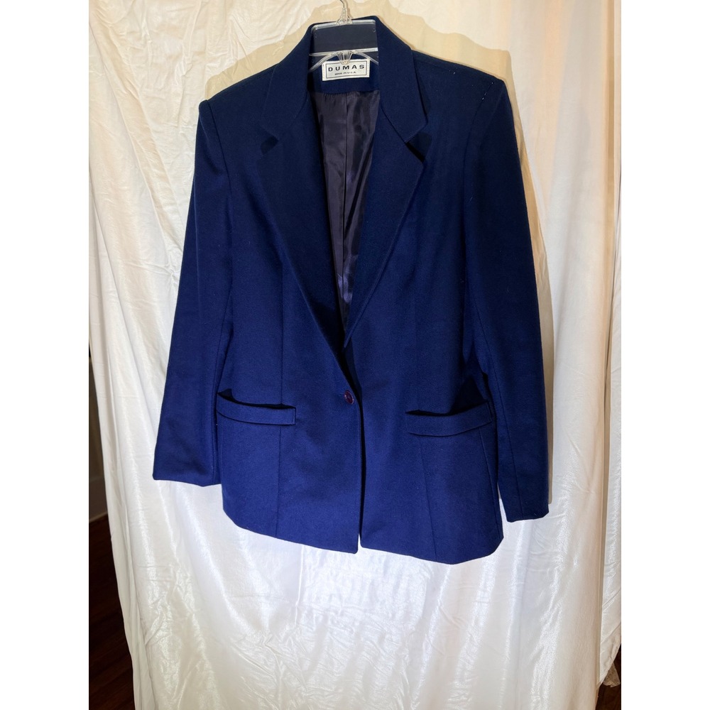 Dumas Vintage Navy Blue 100% Pure Wool Single Button Blazer Made in USA